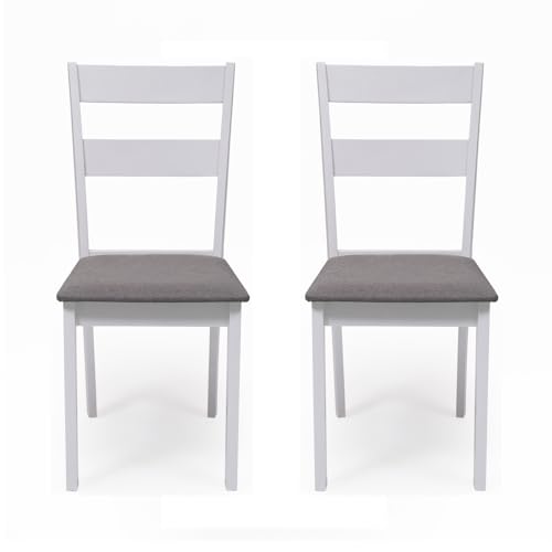Homely - Set mit 2 Stühlen für Esszimmer oder Küche, Gestell aus weiß lackiertem Holz, Sitz mit Stoffbezug, grau, 40,5 x 48,5 x 89 cm von Homely