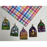 Ostern Faux Buntglas Fenster Miniatur Banner Filz Mosaik Girlande Bunting Wandbehang Für Die Kirche von HomemadeHeartfelt