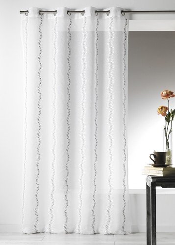 Home Maison 09367-8-AL Gardine, Etamin, Bestickt, Weiß, mit Ösen, 140 x 260 cm, silberfarben von Homemaison
