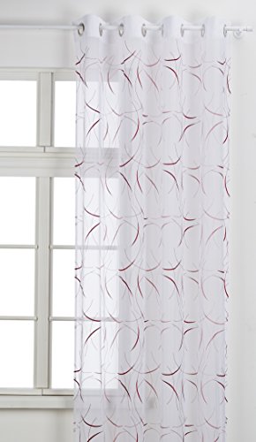 Home Maison 09370-8-AL Vorhang, Etamin, leicht, mit Ösen, Bestickt, Rot/Silber, 140 x 260 cm von Homemaison