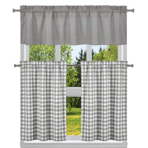 Home Maison Küchengardine & Etagen-Set, kariert, kariert, Gingham-Muster, Grau, 147 x 38 cm (1 x 29 x 30 cm) (2 Stück) von Homemaison