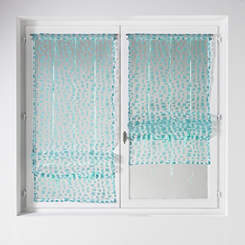 HomeMaison 813257 Fenstergardinen, aufziehbar abgeschnitten zu Fäden Organza/Polyester Aqua 1 x 60 cm von HomeMaison