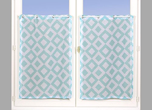 Homemaison Fenstergardinen, Gemustert Rauten, Polyester, Lagune, 90 x 60 cm von Homemaison