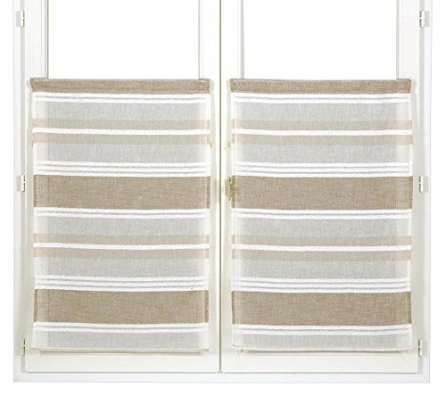Homemaison Fenstergardinen, Gestreift aus Etamin Aspekt, Polyester, Leinen, 90 x 60 cm von Homemaison