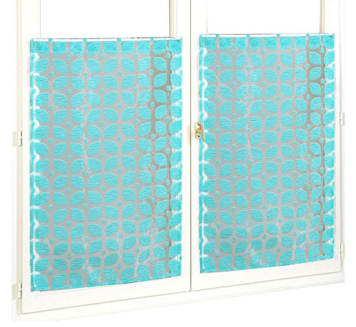 Homemaison Fenstergardinen, Organza und Mustern Jacquard, Polyester, Lagune, 120 x 60 cm von Homemaison