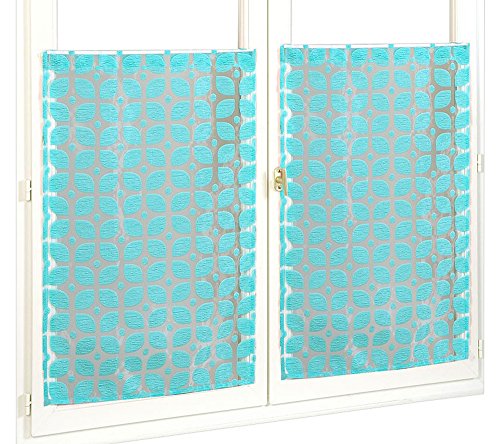 Homemaison Fenstergardinen, Organza und Mustern Jacquard, Polyester, Lagune, 90 x 60 cm von Homemaison
