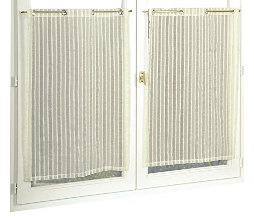 Homemaison Fenstergardinen, aus Etamin gestreift, Polyester, Elfenbeinfarben, 120 x 60 cm von Homemaison