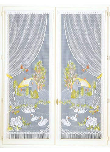 Homemaison Fenstergardinen, frangésles Schwäne, Polyester, ID, 120 x 60 cm von Homemaison