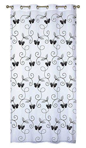 Homemaison Panel EN Etamine brodée Schmetterlinge, Polyester, Weiß, 240 x 140 cm von Homemaison