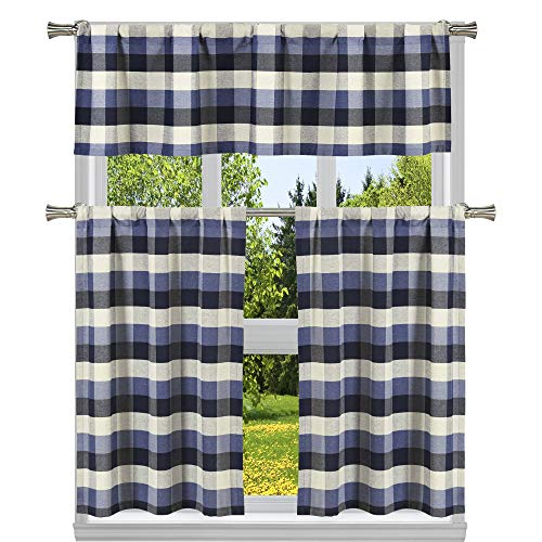 Homemaison Vorhänge und Volant, kariert, Karomuster, Gingham-Muster, Natur, blau, 58x15 von Homemaison