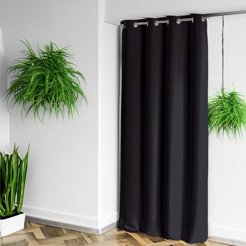 HomeMaison Vorhang, 100% Blickdicht, flammwidrig, M1, Polyester, Schwarz, 180 x 140 cm von HomeMaison