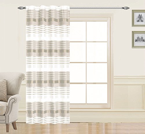 HomeMaison Vorhang gestreift Ösen, Polyester, Ecru, 260 x 140 cm von HomeMaison