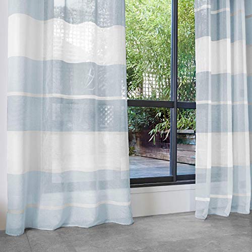 HomeMaison Vorhang mit Breiten Querstreifen, Polyester, blau, 240 x 140 cm von HomeMaison