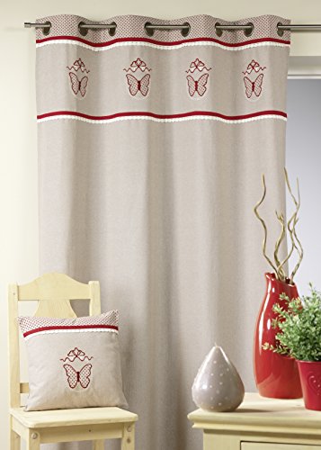 HomeMaison hm69802988 Vorhang aus Baumwolle mit Riemchen Hoch Schmetterling Leinen 140 x 260 cm von HomeMaison