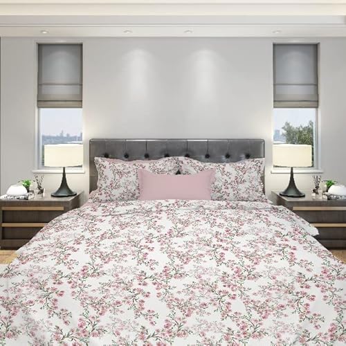 Homemania 13446 Bettwäsche Aster – Einzelbett – mit Spannbetttuch, Bettlaken und Kissenbezug Baumwolle – 150 x 280 cm, Rosa, Weiß, Grün von Homemania