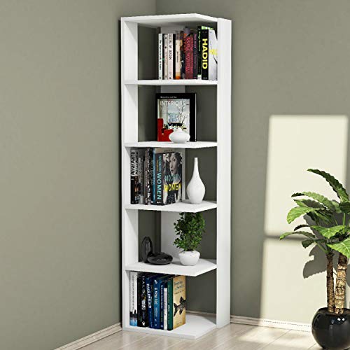 Homemania Corner Bücherregal, Wandregal, mit Regalböden, für Wohnzimmer, Büro, weiß, aus Holz, 41,8 x 41,8 x 160,8 cm von Homemania
