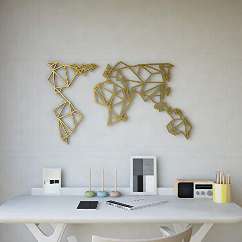 Maison Du Design Wanddekoration Wanddeko World, Kaltgewalzter Stahl, Gold, L100xP0,15xA58 cm von Homemania