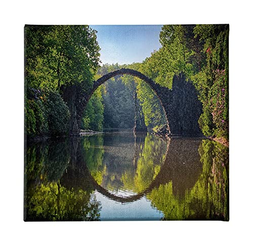 Homemania HM20KNV60x60-23 Brücke – Natur und Landschaft – für Wohnzimmer, Schlafzimmer, Mehrfarbig, Polyester, Holz, 60 x 3 x 60 cm von Homemania