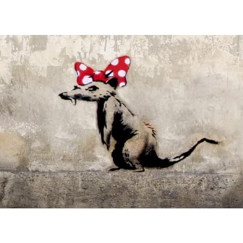 Homemania HOMENG_0049 Bild von Autoren Banksy Maus – Wanddekoration – Bedruckte Wand – Digitaldruck – Rahmen – Mehrfarbig, Holz, Baumwolle, 70 x 100 x 3 cm von Homemania