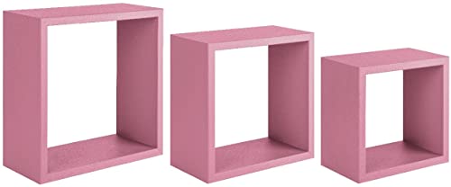 Homemania Incubo Wandregal – Wohnzimmer, Schlafzimmer, Büro – MDF, Rosa, 35 x 35 x 15,5/30 x 30 x 15,5/25 x 25 x 15,5 cm von Homemania