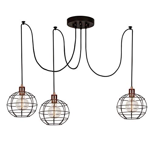 Homemania Pendelleuchte Wire-Fall, Kupfer, Schwarz aus Metall, 180 x 180 x 113 cm, 3 x E27, max. 100 W von Homemania