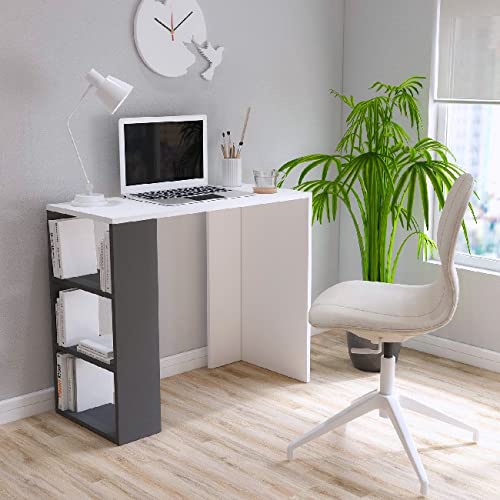 Homemania Schreibtisch Rosa – mit Regalen – Büro, Studio, Zimmer – weiß, anthrazit aus Holz, 90 x 40 x 75 cm, Melaminbeschichtete Spanplatte, 90 X 40 X 75cm von Homemania