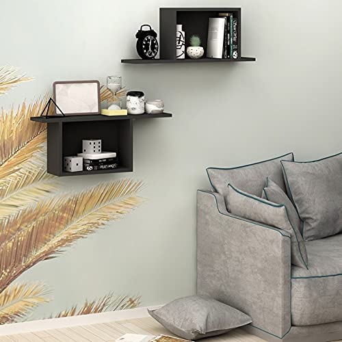 Homemania Set mit 2 Regal – für die Wand – Anthrazit aus Holz – 80 x 18 x 30 cm, Partikelfilz, 80 X 18 X 30cm von Homemania