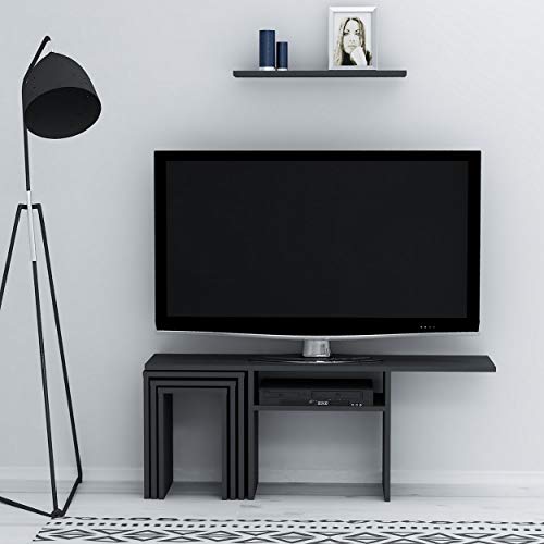 Homemania PRNTRST01 TV-Schrank Peri mit Couchtisch, Türen, Wohnzimmerablagen, Anthrazit, Holz, 120,6 x 29,5 x 49 cm von Homemania