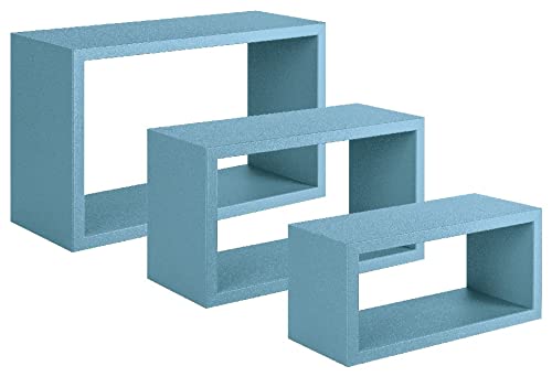 Homemania Trittico Wandregal – Wohnzimmer, Schlafzimmer, Büro – MDF, blau 45 x 27 x 15,5/40 x 22 x 15,5/35 x 17 x 15,5 von Homemania