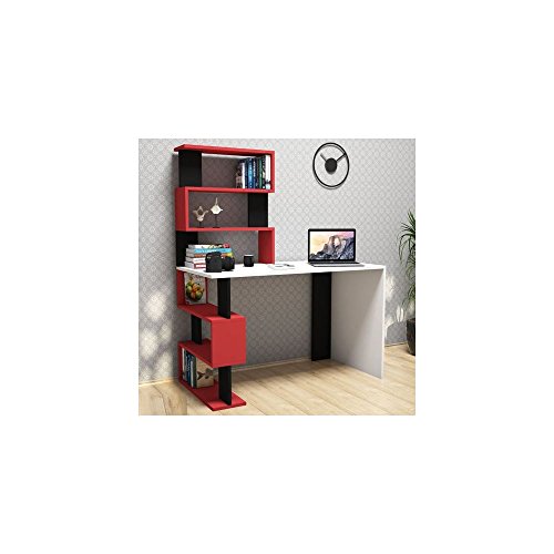 MINAR by Homemania, Schreibtisch Snap, in weiß, rot und schwarz, aus Melamin und PVC, für Büro und Kinderzimmer, PC-Ablage, Ablagefach, 18 mm, E1-Qualität, Einheitsgröße von Homemania