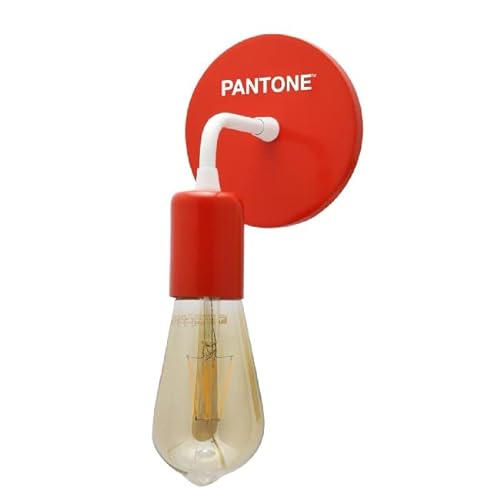 Pantone by Homemania 6007-3028-PN Homemania Wandleuchte, Rot, Weiß, aus Metall, Holz, 12 x 12 x 17 cm, 1 x E27, max. 100 W, Maße: L12 x P12 x A17 cm, 0,28 kg von Homemania