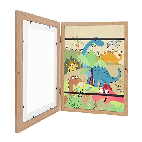 Bilderrahmen Für Kinderzeichnungen,Kunstfoto Rahmen Kinder Kunstrahmen Frontöffnung,Wechselrahmen Aufklappbar,Kids Art Frame Holz (A4 Holzfarbe) von Homemari