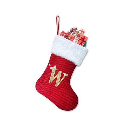 Homemari Personalisierte Weihnachtsstrümpfe mit Buchstaben 30 cm Bestickter Nikolausstrumpf Christmas Stockings Weißem Plüschbündchen Kamin hängende Ornamente Geschenkhalter für Weihnachtsbaum W von Homemari