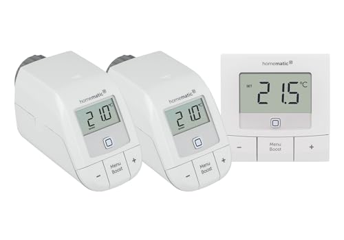 Bundle aus Homematic IP Smart Home Heizkörperthermostat – Basic (2x), digitaler Thermostat Heizung, Steuerung per App, Alexa, Google + Wandthermostat – Basic, digitales Thermostat für Heizkörper von Homematic