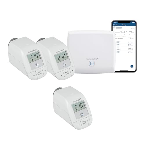 Homematic IP Smart Home Starter Set Heizen, Digitale Steuerung für Heizung per App, Alexa, Google, einfache Installation, Energie sparen + Heizkörperthermostat – Basic, Thermostat Heizung von Homematic IP