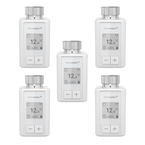 Homematic IP 5er-Set Set Smart Home Heizkörperthermostat – Flex, digitaler Thermostat Heizung, Steuerung per App, Alexa, Google Assistant, einfache Installation, Energie sparen, 160230A0 Homematic IP 5er-Set Set Smart Home Heizkörperthermostat – Flex, digitaler Thermostat Heizung, Steuerung per App, Alexa, Google Assistant, einfache Installation, Energie sparen, 160230A0 von Homematic
