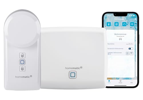Homematic IP Access Point, Smart Home Gateway mit kostenloser App und Sprachsteuerung über Amazon Alexa + Smart Home Türschlossantrieb – öffnet, schließt und verriegelt die Tür per App von Homematic