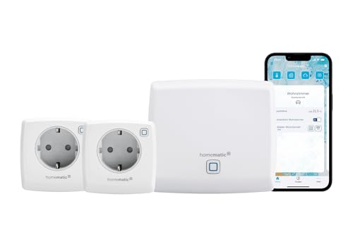 Homematic IP Access Point + 2x Schaltsteckdose, Smart Home, digitaler Zwischenstecker steuert Leuchten oder Elektrogeräte per App, Alexa & Google Assistant, Energie sparen von Homematic