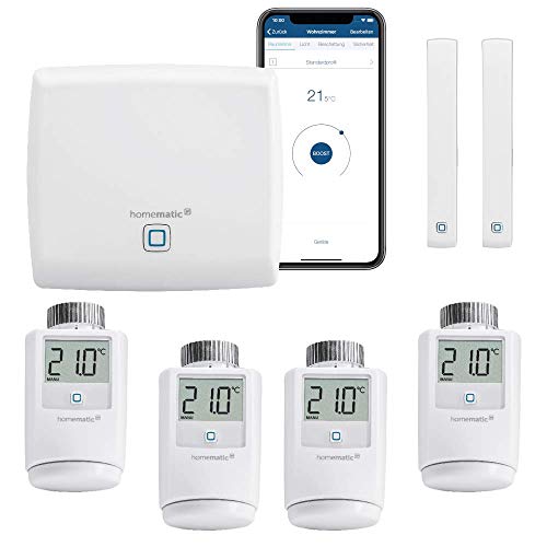Homematic IP Funk Heizungssteuerung zur Einzelraumregelung mit App. Inhalt: Access Point, 4 Funk Heizkörperthermostate, 2 Funk Tür-Fensterkontakte. Sparen und wohlfühlen in Ihrem Smart Home von Homematic