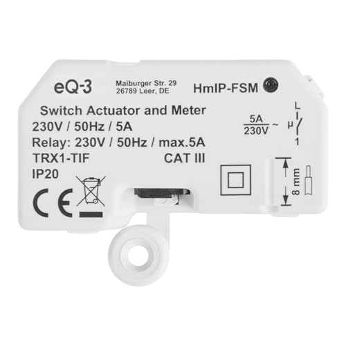 Homematic IP Smart Home Schalt-Mess-Aktor – Unterputz, Aktor misst Strom,steuert Geräte und Leuchten per App, Alexa & Google Assistant, Energie sparen, 142721A0 von Homematic