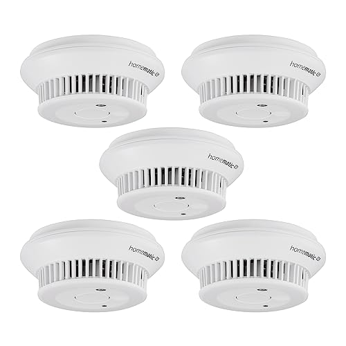 Homematic IP Smart Home 5er-Set Rauchwarnmelder mit Q-Label, Rauchmelder alarmiert lokal über die Sirene und per Push-Benachrichtigung in der Smartphone-App, integrierte LED-Notbeleuchtung von Homematic IP