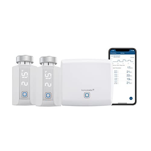 Homematic IP Smart Home Access Point + 2x Homematic IP Smart Home Heizkörperthermostat – Evo, digitaler Thermostat Heizung, einfache Installation, Energie sparen, App, Alexa & Google Assistant von Homematic