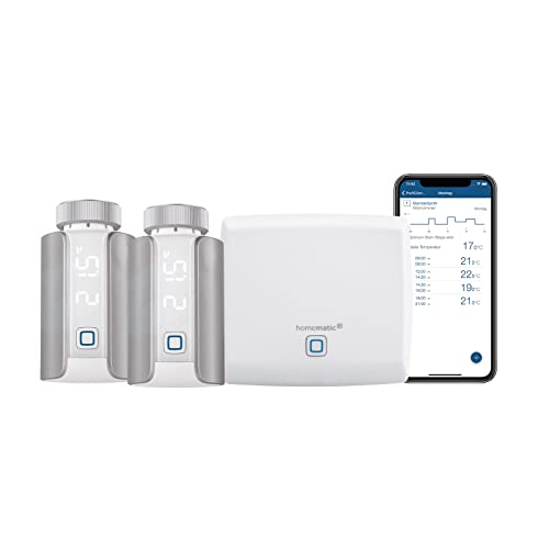 Homematic IP Smart Home Access Point + 2X Smart Home Heizkörperthermostat – Evo Silber, digitaler Thermostat Heizung, einfache Installation, Energie sparen, App, Alexa & Google Assistant von Homematic IP