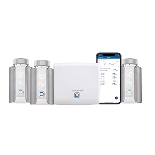 Homematic IP Smart Home Access Point + 3X Smart Home Heizkörperthermostat – Evo Silber, digitaler Thermostat Heizung, einfache Installation, Energie sparen, App, Alexa & Google Assistant von Homematic