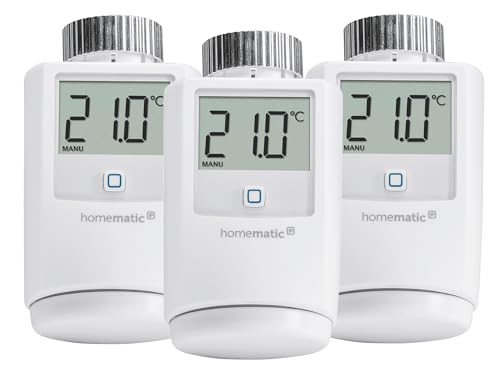 Homematic IP Smart Home Heizkörperthermostat, 3X digitaler Thermostat Heizung, Heizungsthermostat, Steuerung per App, Alexa & Google Assistant, einfache Installation, Energie sparen, 140280A1 von Homematic IP