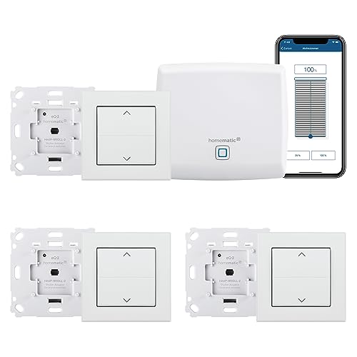 Homematic IP Smart Home Starter Set Beschattung, smarte Steuerung von Rollläden oder Markisen + Rollladenaktor für Markenschalter + Tasterwippe für Markenschalter – mit Pfeilen von Homematic IP