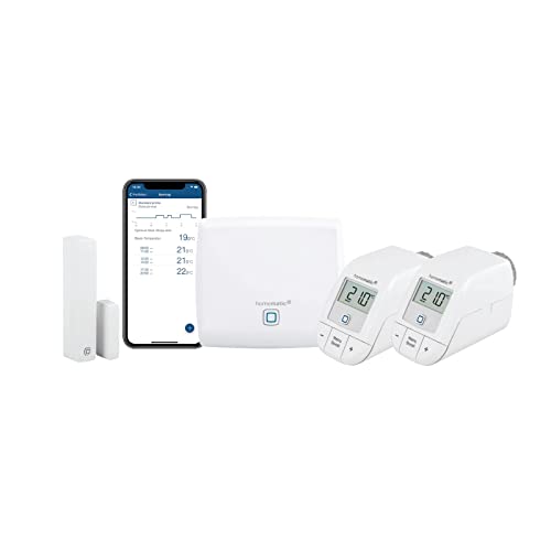 Homematic IP Smart Home Starter Set Heizen + Fenster- und Türkontakt mit Magnet, digitale Heizungssteuerung per App, Alexa & Google Assistant, einfache Installation, Energie sparen von Homematic IP