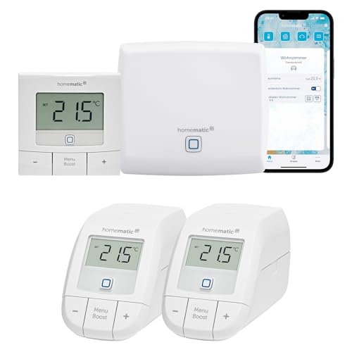 Homematic IP Smart Home Starter Set Heizen + Wandthermostat – basic, digitale Raumtemperaturmessung für Heizung per App, Alexa & Google Assistant, einfache Installation, Energie sparen von Homematic