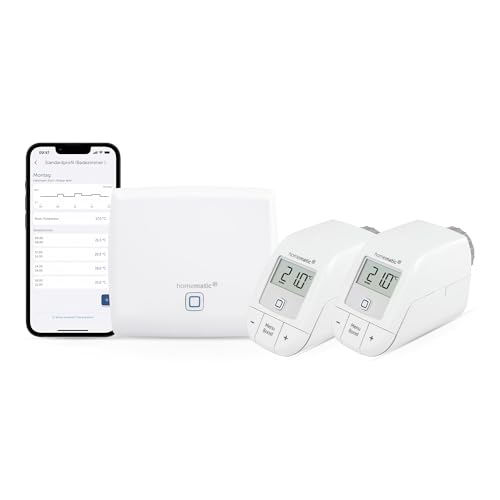 Homematic IP Smart Home Starter Set Heizen, Digitale Steuerung für Heizung mit oder ohne App, Alexa, Google Assistant, einfache Installation, Energie sparen, Thermostat, Heizungsthermostat, 156537A0 von Homematic IP