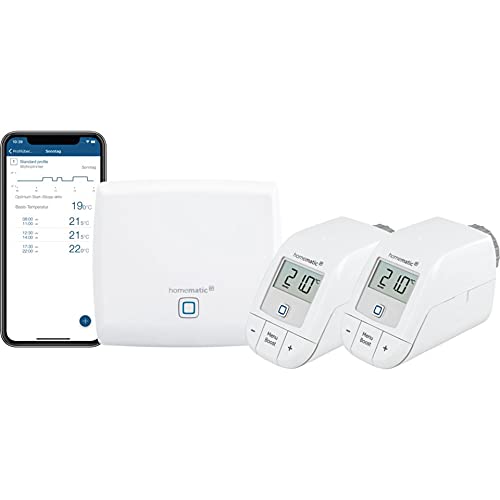 Homematic IP Smart Home Starter Set Heizen, Digitale Steuerung für Heizung mit oder ohne App, Alexa, Google Assistant, einfache Installation, Energie sparen, Thermostat, Heizungsthermostat, 156537A0 von Homematic